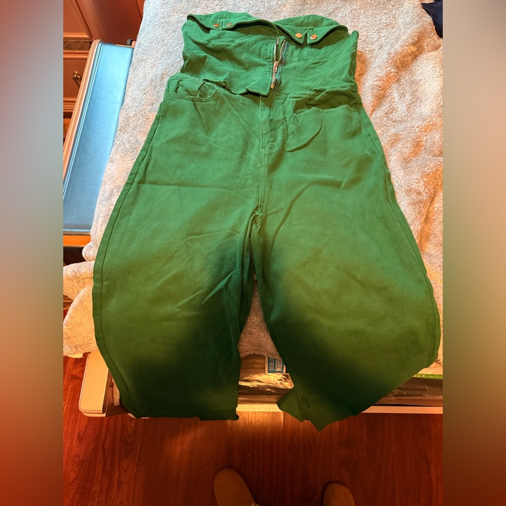 FashionNova Green Denim Pantsuit